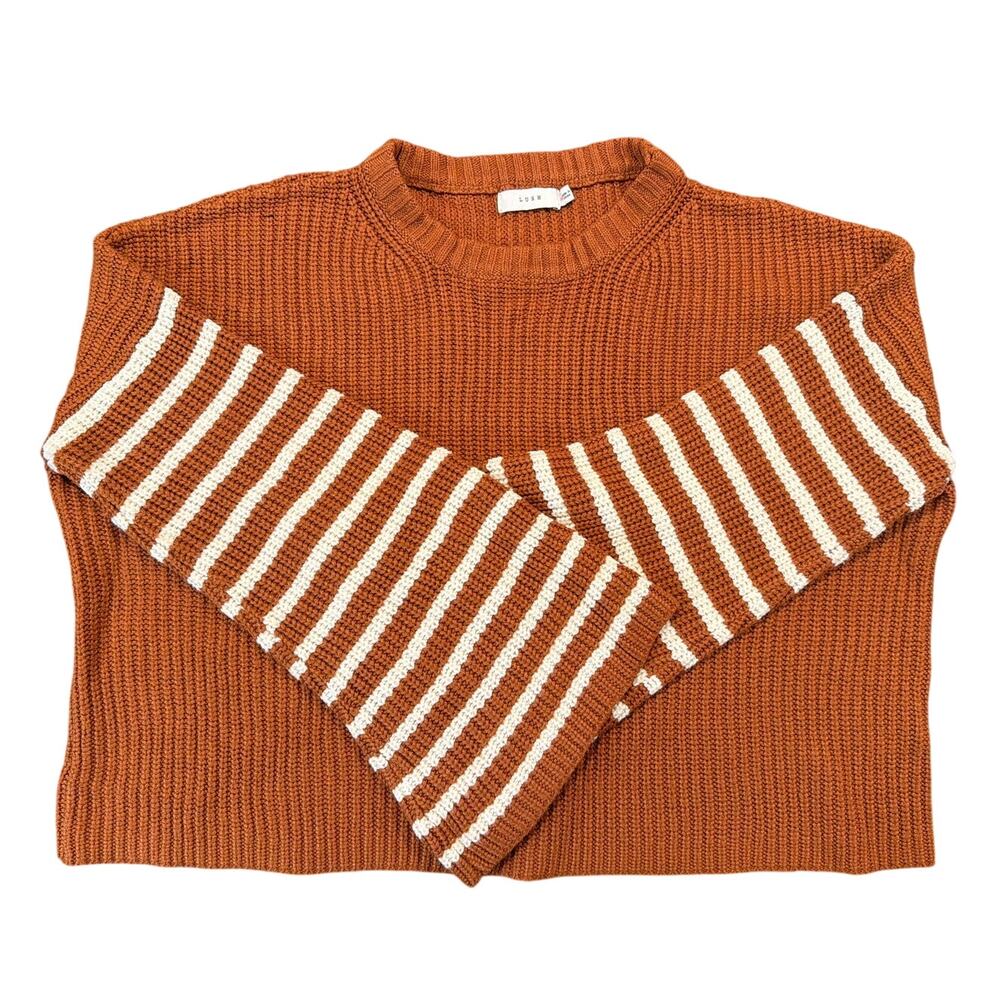 Lush Orange Rib Knit Sweater Bell Sleeve Boxy Oversized, Women's Size Medium